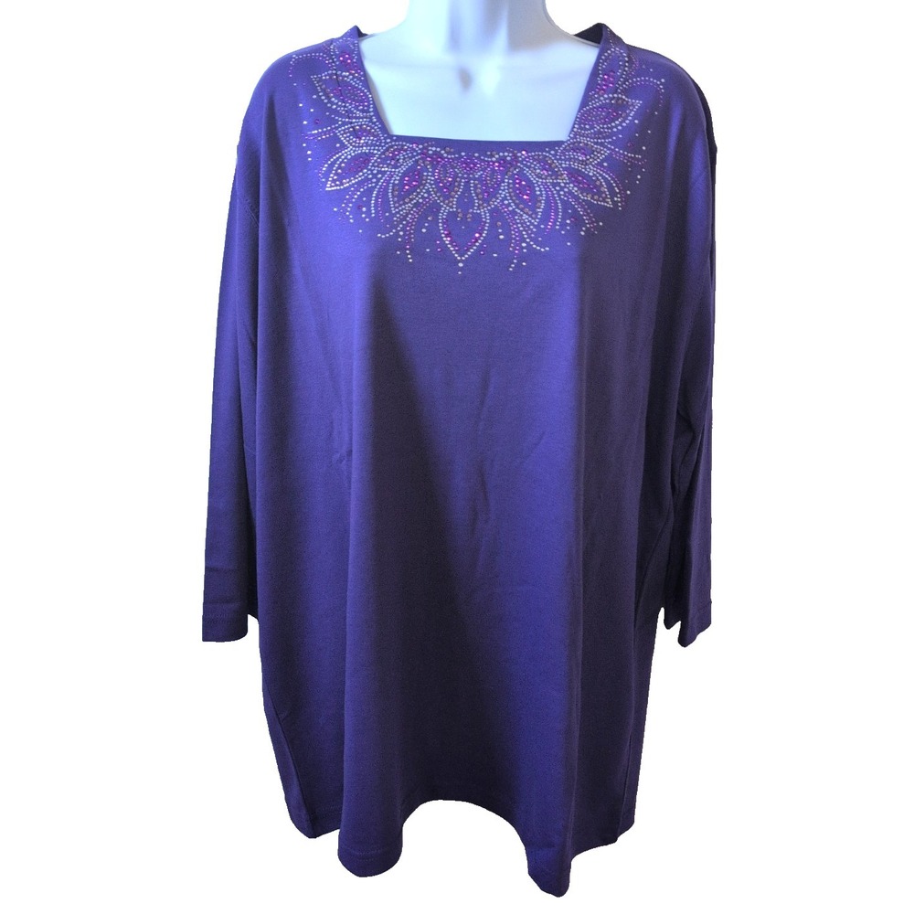 Get Lucky USA Women's 2XL Purple Sparkle 3/4 Sleeve Top Y2K McBling - New